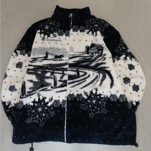 Winter Scene Fleece Jacket - Black and White‎